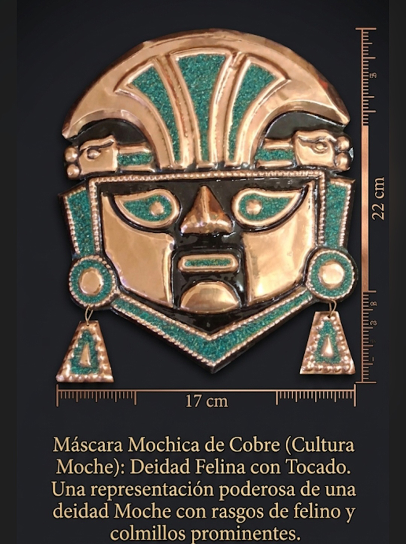 Máscara Mochica de Cobre (Cultura Moche) – Deidad Felina con Tocado - Image 3