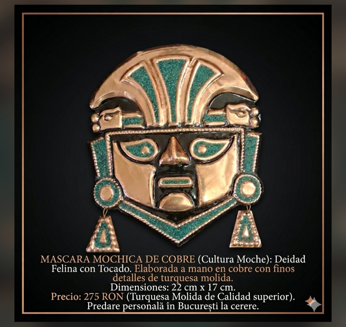 Máscara Mochica de Cobre (Cultura Moche) – Deidad Felina con Tocado - Image 4