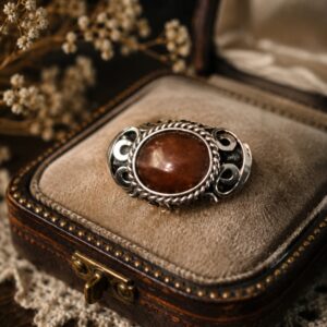 Anillo ajustable de alpaca con jaspe